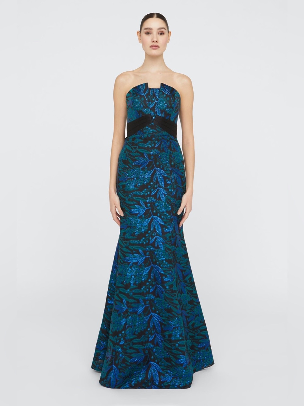 Theia Fernanda Strapless Black & Emerald Gown ~ NWT Size 4 MSRP $925